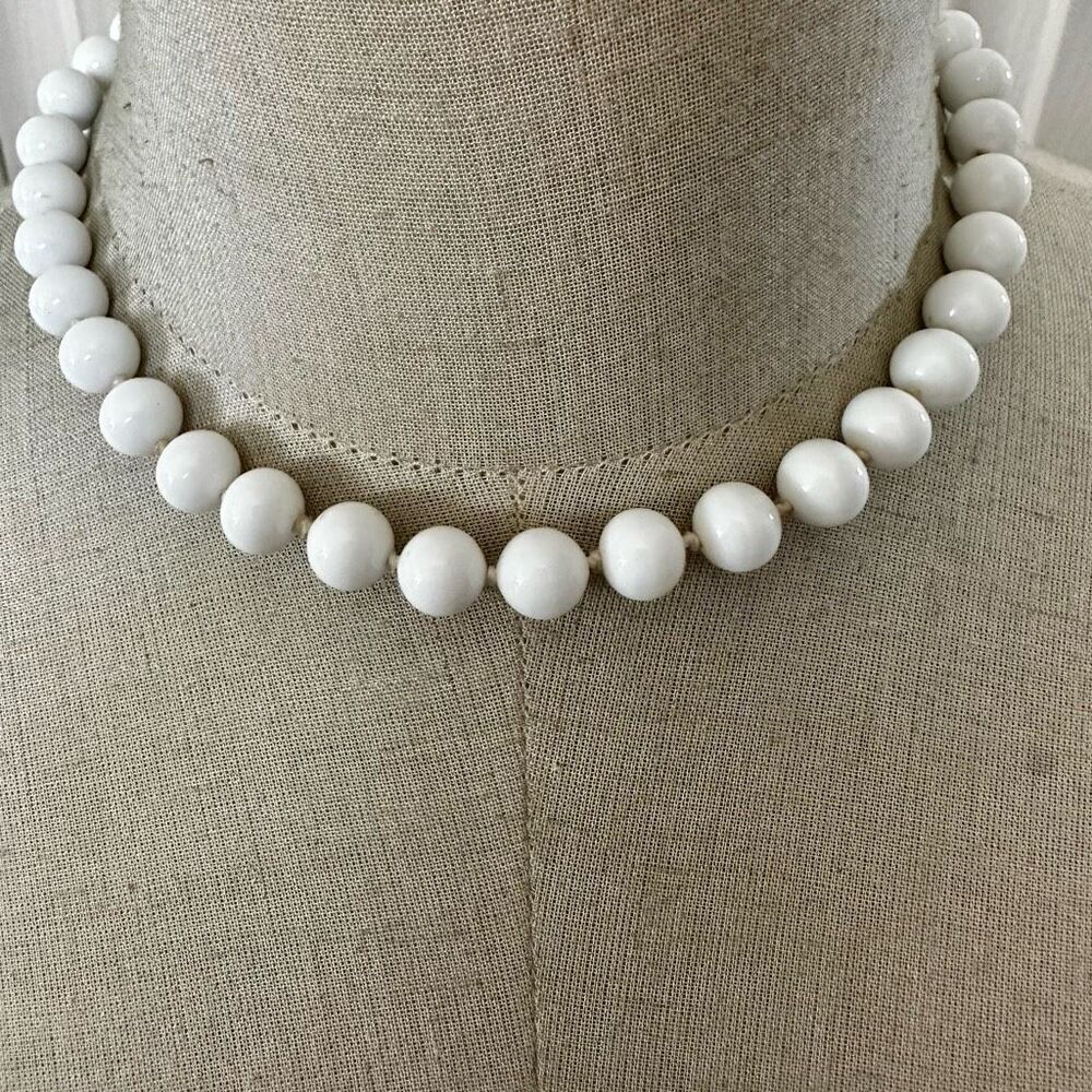 Vintage Monet White Lucite Beaded Choker Necklace